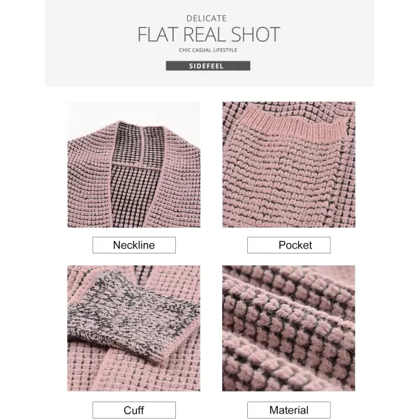 Sidefeel Womens Plaid Short Cardigan Oversized Chunky Long Sleeve Knit Open Front Cardigan Sweaters with PocketsPink