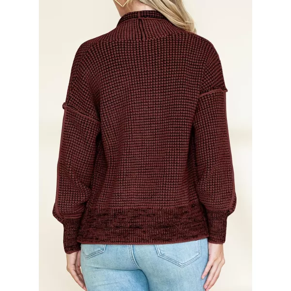 Sidefeel Womens Plaid Short Cardigan Oversized Chunky Long Sleeve Knit Open Front Cardigan Sweaters with PocketsRed