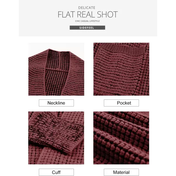 Sidefeel Womens Plaid Short Cardigan Oversized Chunky Long Sleeve Knit Open Front Cardigan Sweaters with PocketsRed