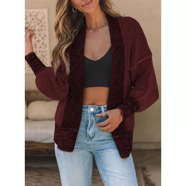 Sidefeel Womens Plaid Short Cardigan Oversized Chunky Long Sleeve Knit Open Front Cardigan Sweaters with PocketsRed