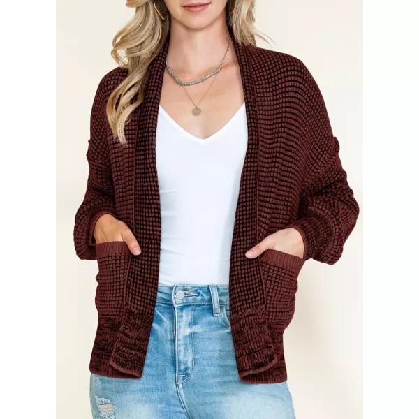 Sidefeel Womens Plaid Short Cardigan Oversized Chunky Long Sleeve Knit Open Front Cardigan Sweaters with PocketsRed