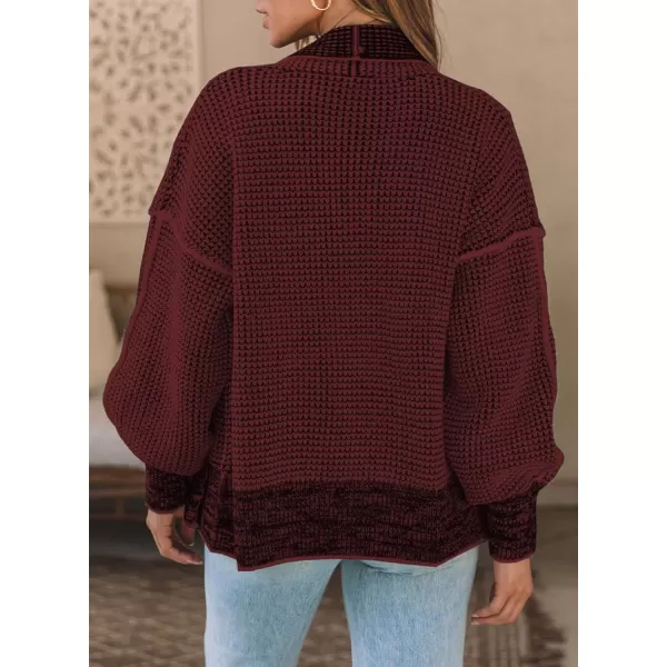 Sidefeel Womens Plaid Short Cardigan Oversized Chunky Long Sleeve Knit Open Front Cardigan Sweaters with PocketsRed
