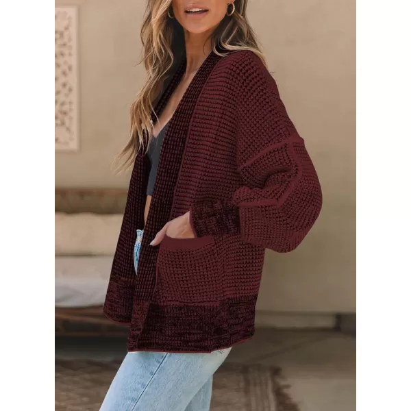 Sidefeel Womens Plaid Short Cardigan Oversized Chunky Long Sleeve Knit Open Front Cardigan Sweaters with PocketsRed