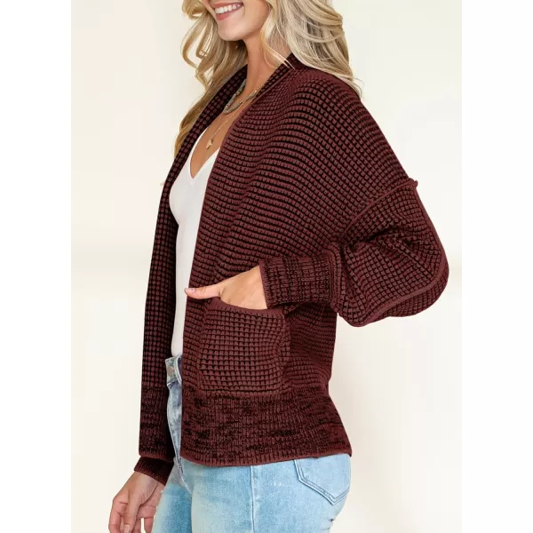 Sidefeel Womens Plaid Short Cardigan Oversized Chunky Long Sleeve Knit Open Front Cardigan Sweaters with PocketsRed