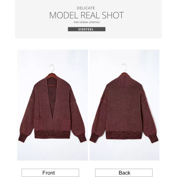 Sidefeel Womens Plaid Short Cardigan Oversized Chunky Long Sleeve Knit Open Front Cardigan Sweaters with PocketsRed