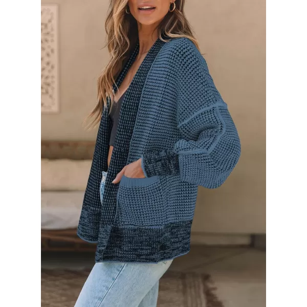 Sidefeel Womens Plaid Short Cardigan Oversized Chunky Long Sleeve Knit Open Front Cardigan Sweaters with PocketsSky Blue