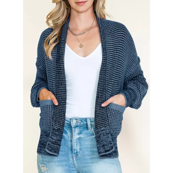 Sidefeel Womens Plaid Short Cardigan Oversized Chunky Long Sleeve Knit Open Front Cardigan Sweaters with PocketsSky Blue