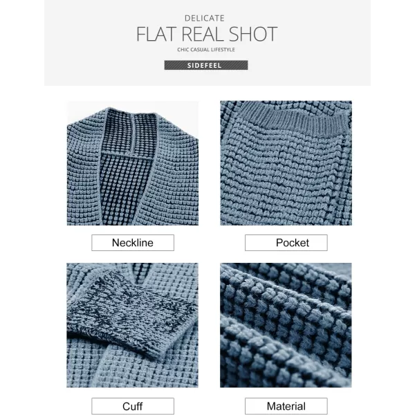 Sidefeel Womens Plaid Short Cardigan Oversized Chunky Long Sleeve Knit Open Front Cardigan Sweaters with PocketsSky Blue