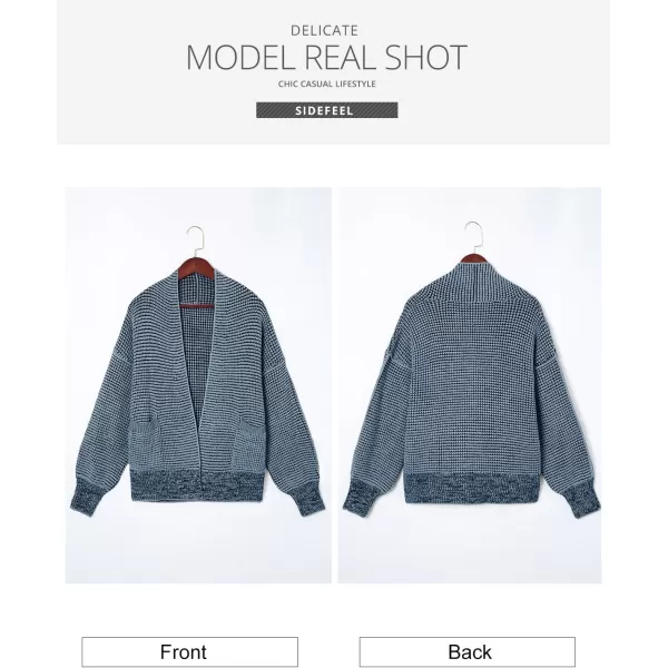 Sidefeel Womens Plaid Short Cardigan Oversized Chunky Long Sleeve Knit Open Front Cardigan Sweaters with PocketsSky Blue