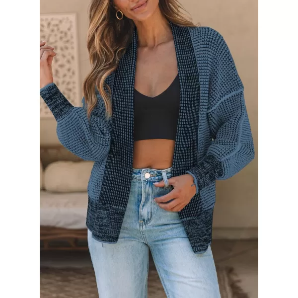 Sidefeel Womens Plaid Short Cardigan Oversized Chunky Long Sleeve Knit Open Front Cardigan Sweaters with PocketsSky Blue