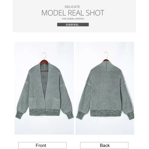 Sidefeel Womens Plaid Short Cardigan Oversized Chunky Long Sleeve Knit Open Front Cardigan Sweaters with PocketsTurquoise