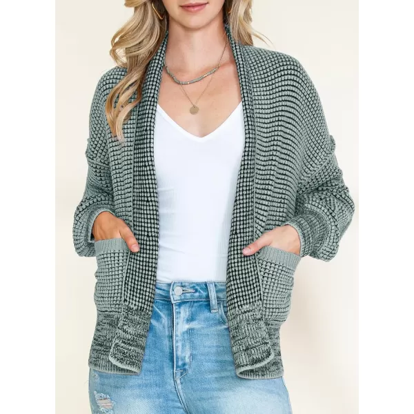 Sidefeel Womens Plaid Short Cardigan Oversized Chunky Long Sleeve Knit Open Front Cardigan Sweaters with PocketsTurquoise