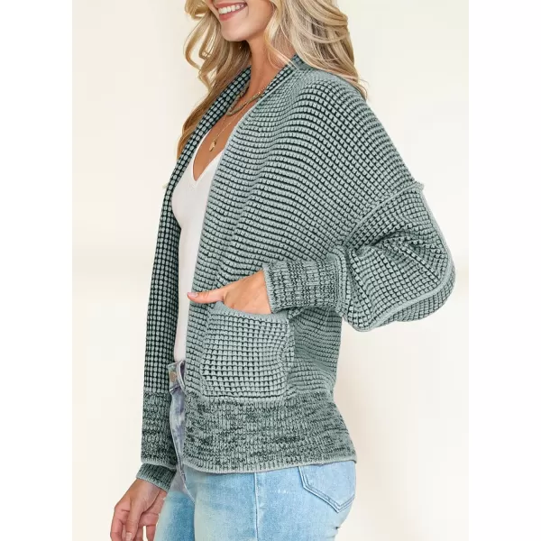 Sidefeel Womens Plaid Short Cardigan Oversized Chunky Long Sleeve Knit Open Front Cardigan Sweaters with PocketsTurquoise