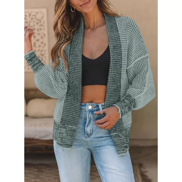 Sidefeel Womens Plaid Short Cardigan Oversized Chunky Long Sleeve Knit Open Front Cardigan Sweaters with PocketsTurquoise