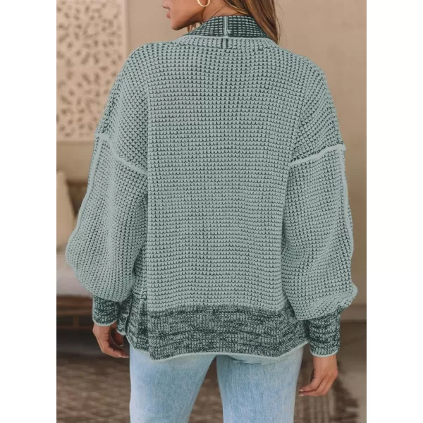 Sidefeel Womens Plaid Short Cardigan Oversized Chunky Long Sleeve Knit Open Front Cardigan Sweaters with PocketsTurquoise
