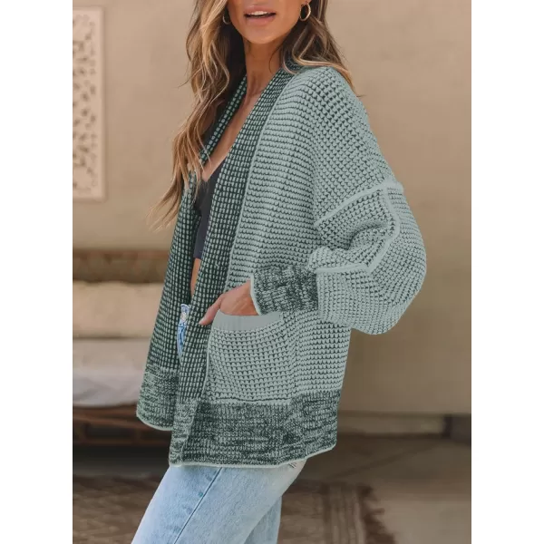 Sidefeel Womens Plaid Short Cardigan Oversized Chunky Long Sleeve Knit Open Front Cardigan Sweaters with PocketsTurquoise