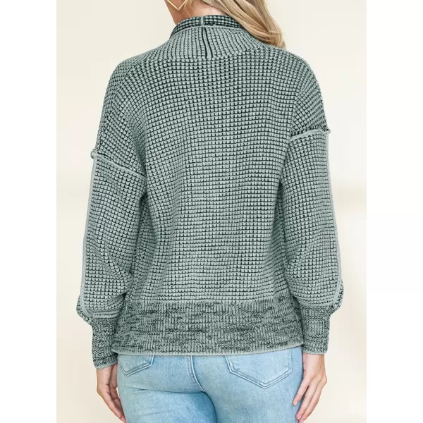 Sidefeel Womens Plaid Short Cardigan Oversized Chunky Long Sleeve Knit Open Front Cardigan Sweaters with PocketsTurquoise