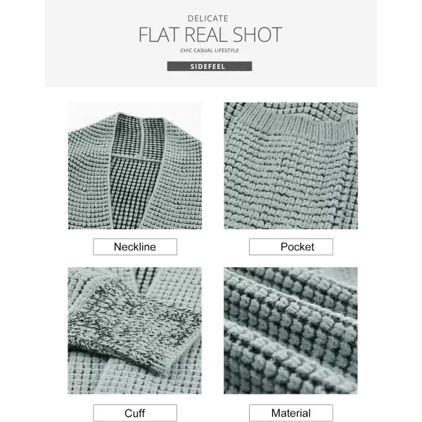 Sidefeel Womens Plaid Short Cardigan Oversized Chunky Long Sleeve Knit Open Front Cardigan Sweaters with PocketsTurquoise