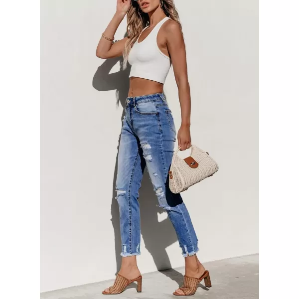 Sidefeel Womens Ripped Jeans Straight Leg Distressed Boyfriend Denim PantsA Light Blue