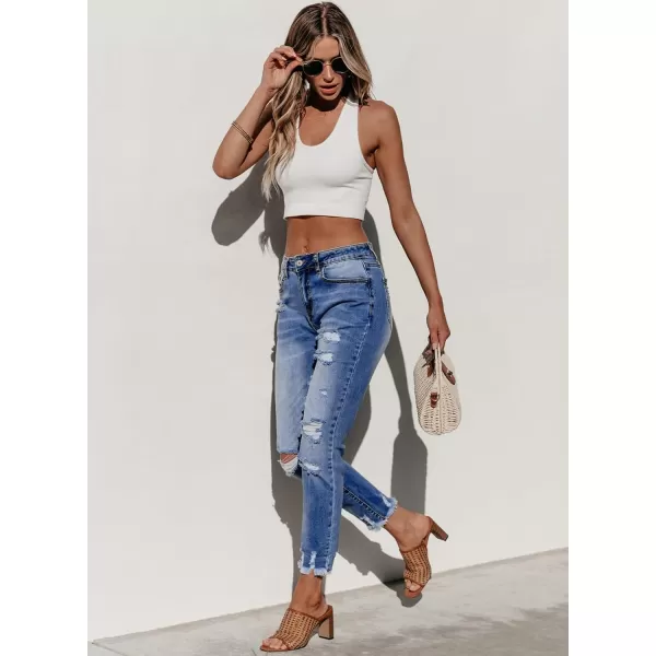 Sidefeel Womens Ripped Jeans Straight Leg Distressed Boyfriend Denim PantsA Light Blue
