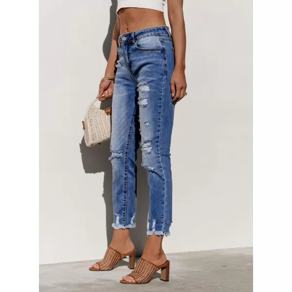 Sidefeel Womens Ripped Jeans Straight Leg Distressed Boyfriend Denim PantsA Light Blue