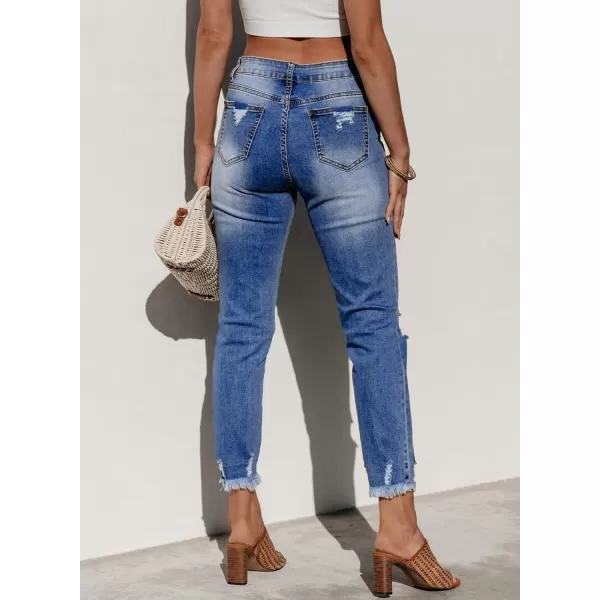 Sidefeel Womens Ripped Jeans Straight Leg Distressed Boyfriend Denim PantsA Light Blue