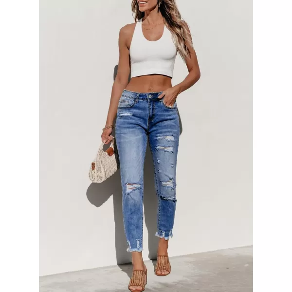 Sidefeel Womens Ripped Jeans Straight Leg Distressed Boyfriend Denim PantsA Light Blue