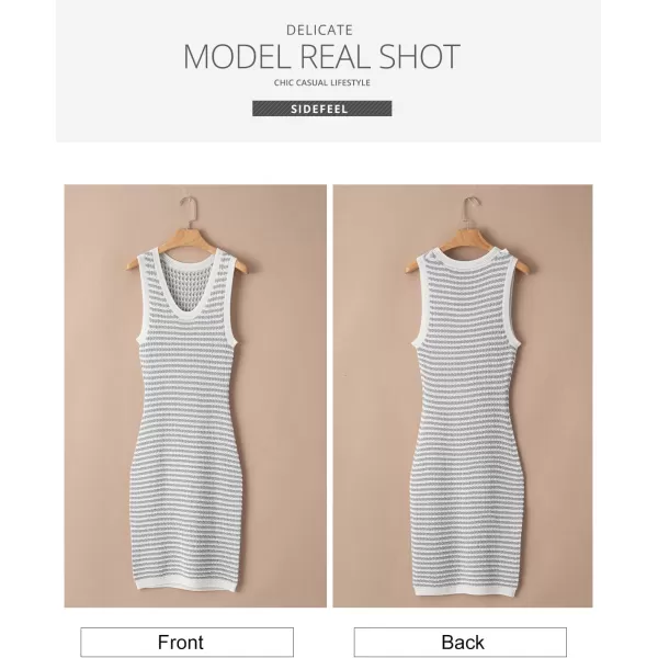 Sidefeel Womens Summer Bodycon Sundresses Knit Midi Dress Sleeveless Striped Ribbed Club Night DressesB White Stripe