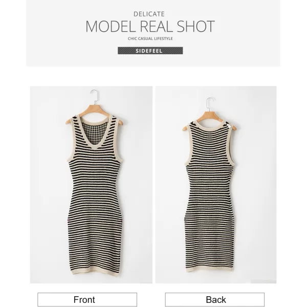 Sidefeel Womens Summer Bodycon Sundresses Knit Midi Dress Sleeveless Striped Ribbed Club Night DressesBlack Stripe