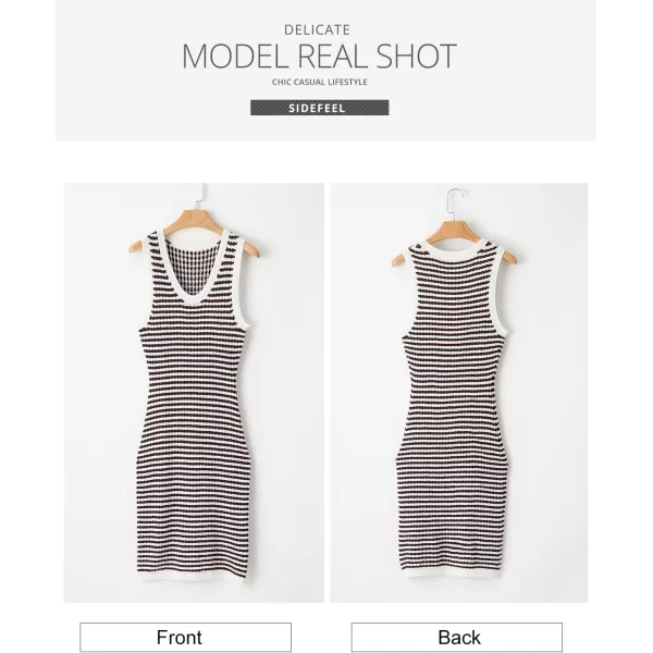 Sidefeel Womens Summer Bodycon Sundresses Knit Midi Dress Sleeveless Striped Ribbed Club Night DressesBrown Stripe