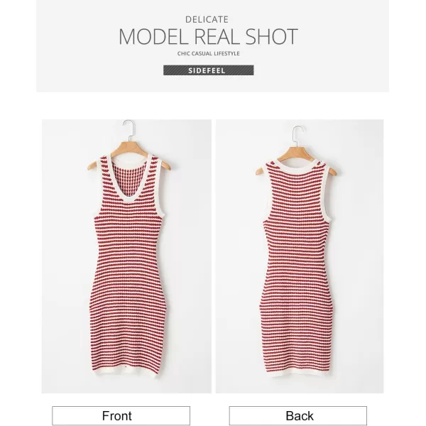 Sidefeel Womens Summer Bodycon Sundresses Knit Midi Dress Sleeveless Striped Ribbed Club Night DressesC White Stripe