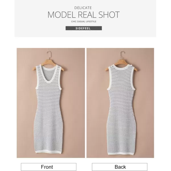 Sidefeel Womens Summer Bodycon Sundresses Knit Midi Dress Sleeveless Striped Ribbed Club Night DressesKhaki Stripe