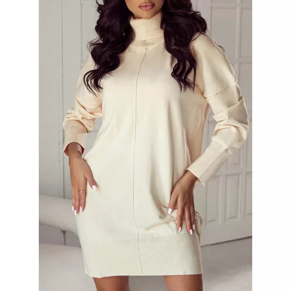 Sidefeel Womens Sweater Dress 2024 Fall Long Sleeve High Neck Ribbed Knit Winter DressApricot