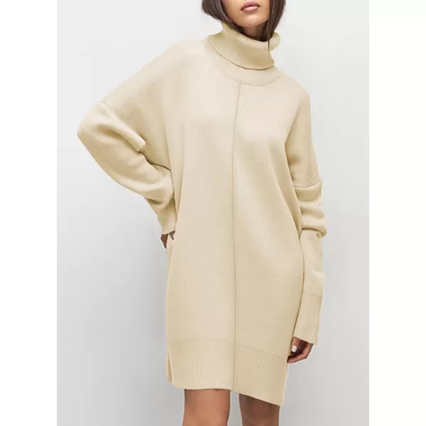Sidefeel Womens Sweater Dress 2024 Fall Long Sleeve High Neck Ribbed Knit Winter DressApricot