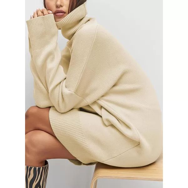 Sidefeel Womens Sweater Dress 2024 Fall Long Sleeve High Neck Ribbed Knit Winter DressApricot