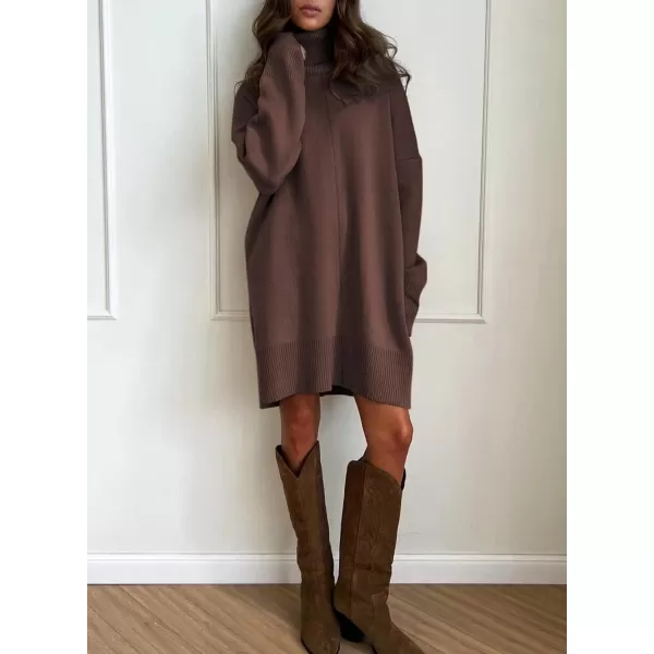 Sidefeel Womens Sweater Dress 2024 Fall Long Sleeve High Neck Ribbed Knit Winter DressCoffee