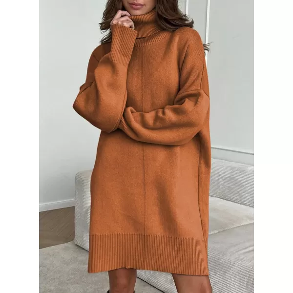 Sidefeel Womens Sweater Dress 2024 Fall Long Sleeve High Neck Ribbed Knit Winter DressGold Flame