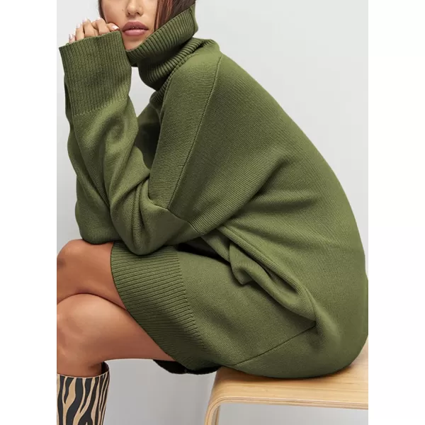 Sidefeel Womens Sweater Dress 2024 Fall Long Sleeve High Neck Ribbed Knit Winter DressMoss Green