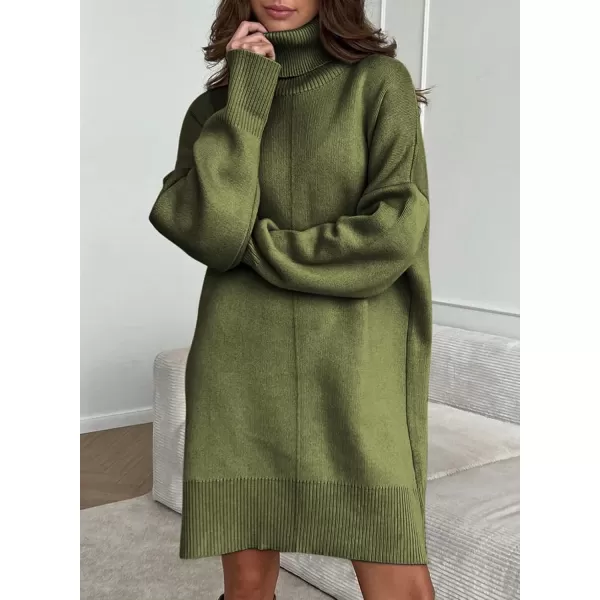 Sidefeel Womens Sweater Dress 2024 Fall Long Sleeve High Neck Ribbed Knit Winter DressMoss Green