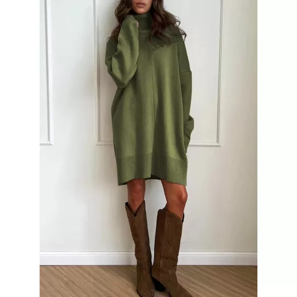 Sidefeel Womens Sweater Dress 2024 Fall Long Sleeve High Neck Ribbed Knit Winter DressMoss Green