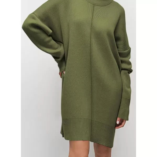 Sidefeel Womens Sweater Dress 2024 Fall Long Sleeve High Neck Ribbed Knit Winter DressMoss Green