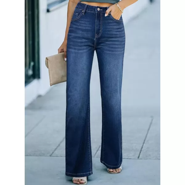 Sidefeel Womens Wide Leg Jeans Casual High Waisted Straight Stretch Denim Pants with PocketsB Sky Blue