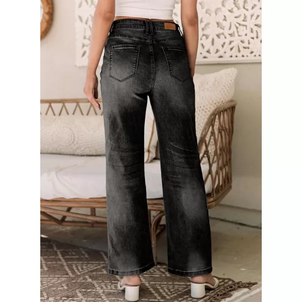 Sidefeel Womens Wide Leg Jeans Casual High Waisted Straight Stretch Denim Pants with PocketsBlack