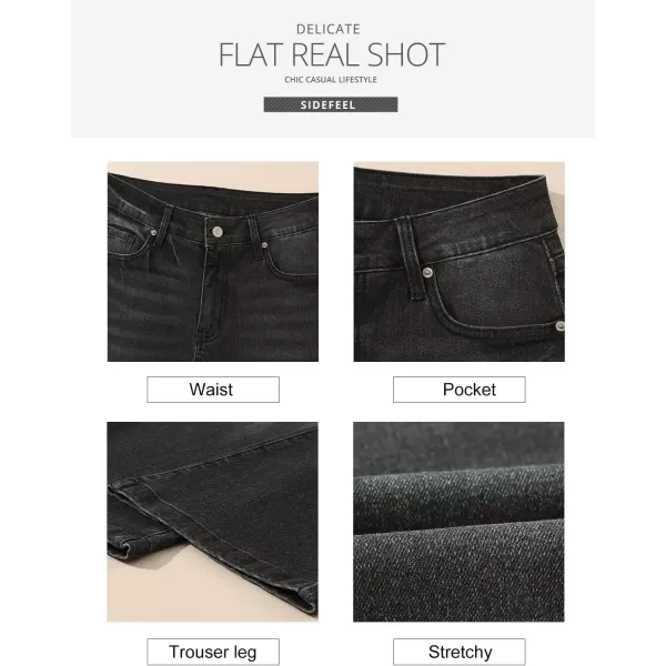 Sidefeel Womens Wide Leg Jeans Casual High Waisted Straight Stretch Denim Pants with PocketsBlack