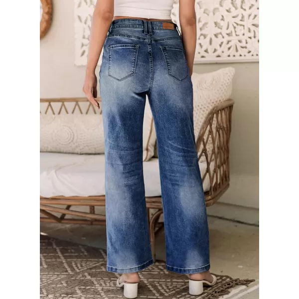 Sidefeel Womens Wide Leg Jeans Casual High Waisted Straight Stretch Denim Pants with PocketsBluing