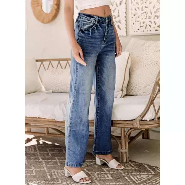 Sidefeel Womens Wide Leg Jeans Casual High Waisted Straight Stretch Denim Pants with PocketsBluing