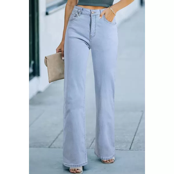 Sidefeel Womens Wide Leg Jeans Casual High Waisted Straight Stretch Denim Pants with PocketsC Sky Blue