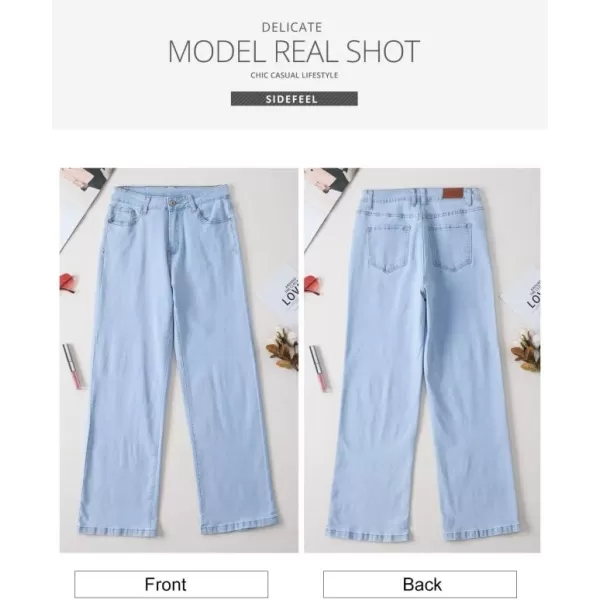 Sidefeel Womens Wide Leg Jeans Casual High Waisted Straight Stretch Denim Pants with PocketsC Sky Blue