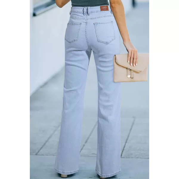 Sidefeel Womens Wide Leg Jeans Casual High Waisted Straight Stretch Denim Pants with PocketsC Sky Blue