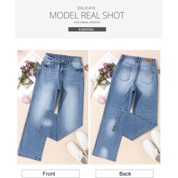 Sidefeel Womens Wide Leg Jeans Casual High Waisted Straight Stretch Denim Pants with PocketsDark Blue